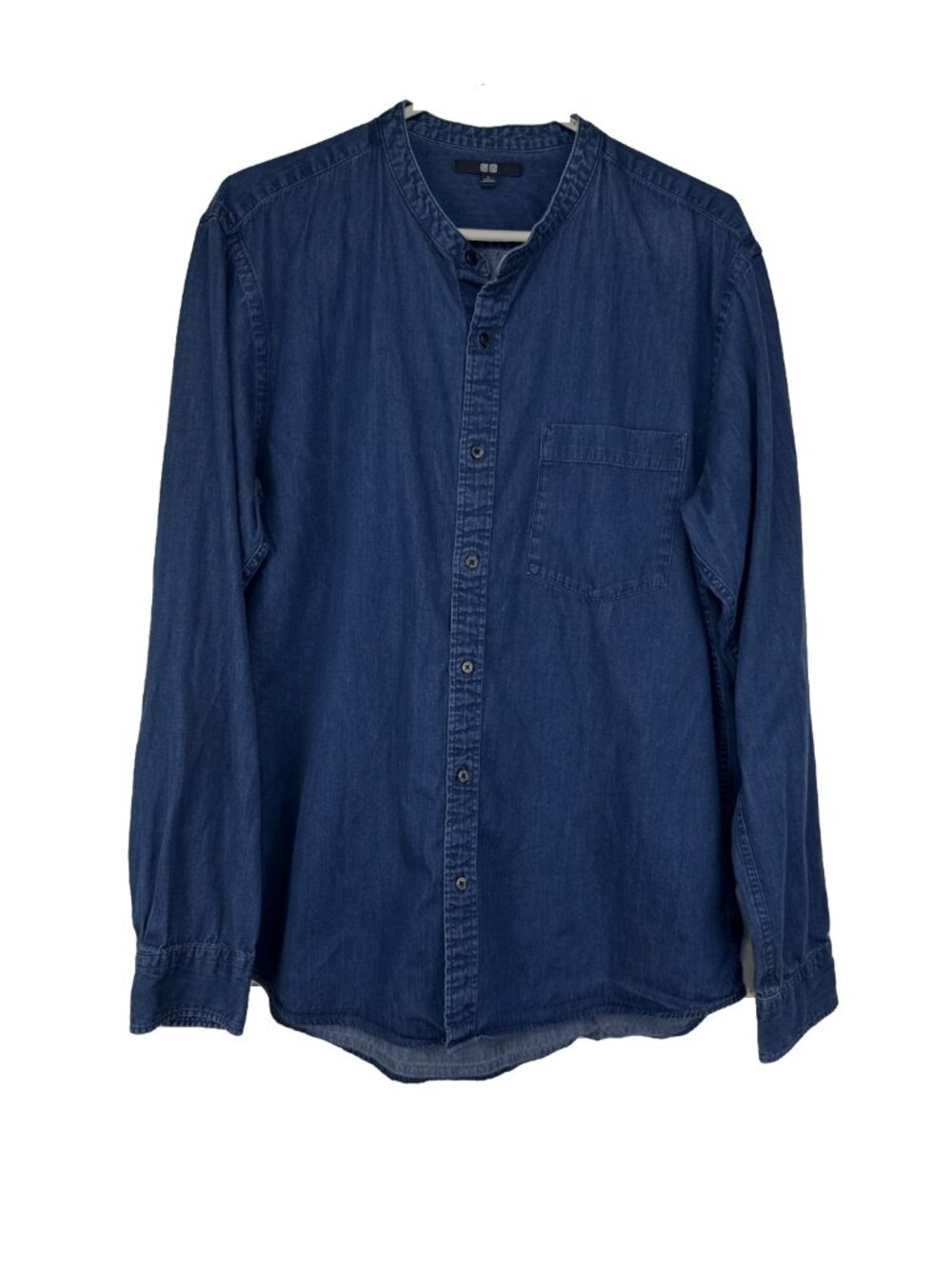 UNIQLO 100% Cotton Denim Oversized Stand Collar Blue Long-Sleeve Shirt‎ Size L